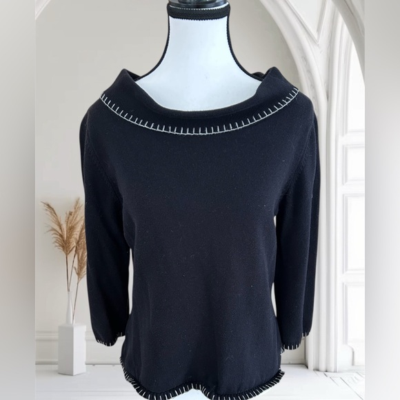 Rafaella Black Cowl Neck Sweater with White stitch Trim - Picture 1 of 5